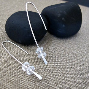Minimalist Threader Earrings Sterling Silver Open Hoop Wire Threader Handmade CZ Crystal earrings 2 inch Geometric Earrings 2 inch image 4