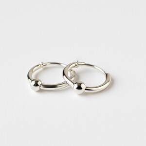 silver bead small hoop earrings