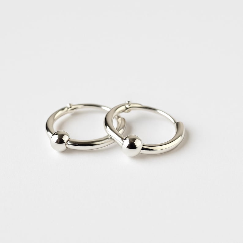 silver bead small hoop earrings