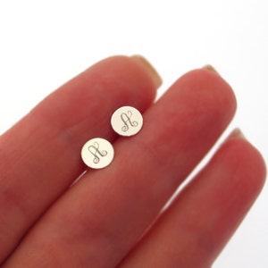 Personalized Sterling Silver Monogram Stud Earrings, Initial Round Post Earrings, Customizable Birthday Gift for Her and Girls Letters studs