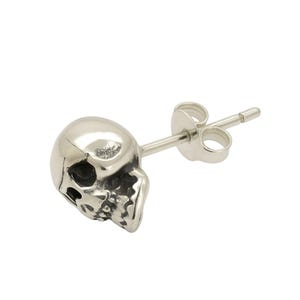 Skull Stud Earring Mens Earring. 925 Sterling Silver Skull Earring - Skeleton post earrings - steampunk earrings Biker Goth Punk Jewelry