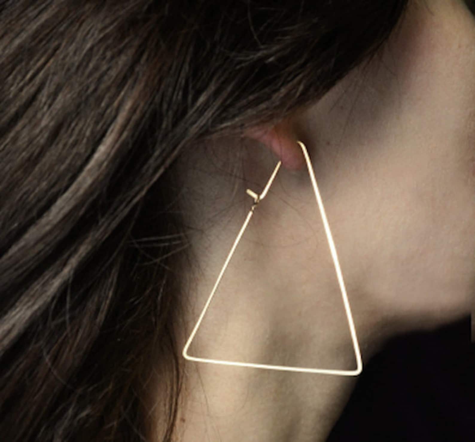 Gold Triangle Hoops Geometric Hoop Earrings 14k Gold Filled Etsy