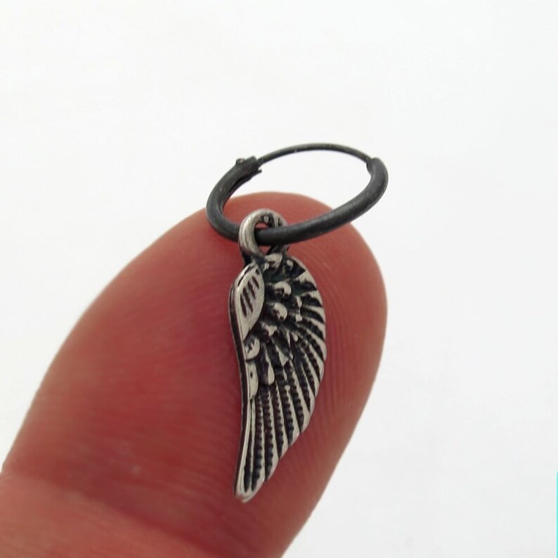 Angel Wing Earring Mens Earrings Black Hoop Earring for Men Etsy