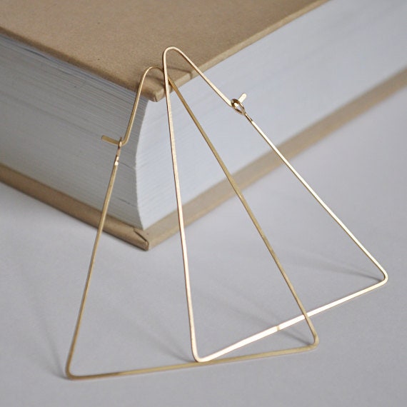 Gold Triangle Hoops Geometric Hoop Earrings 14k Gold Filled Etsy
