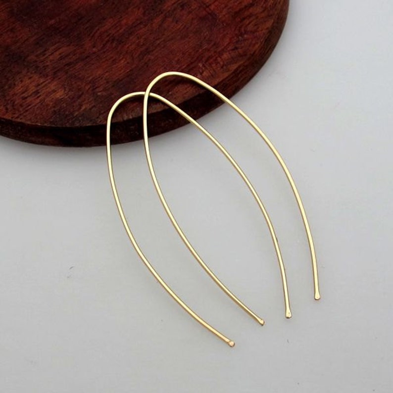 Gold Curved Wire Threader Earrings 2 inch 114k Gold Filled Smooth Earrings, Wishbone Earrings, Boho Jewelry, Minimalist Jewelry image 5