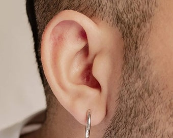 Sterling Silver Hoop Earrings for Men mens earrings Mens Sleepers Hoops Unisex Sport Earrings Gift For Him Male earring Medium Mens Hoops