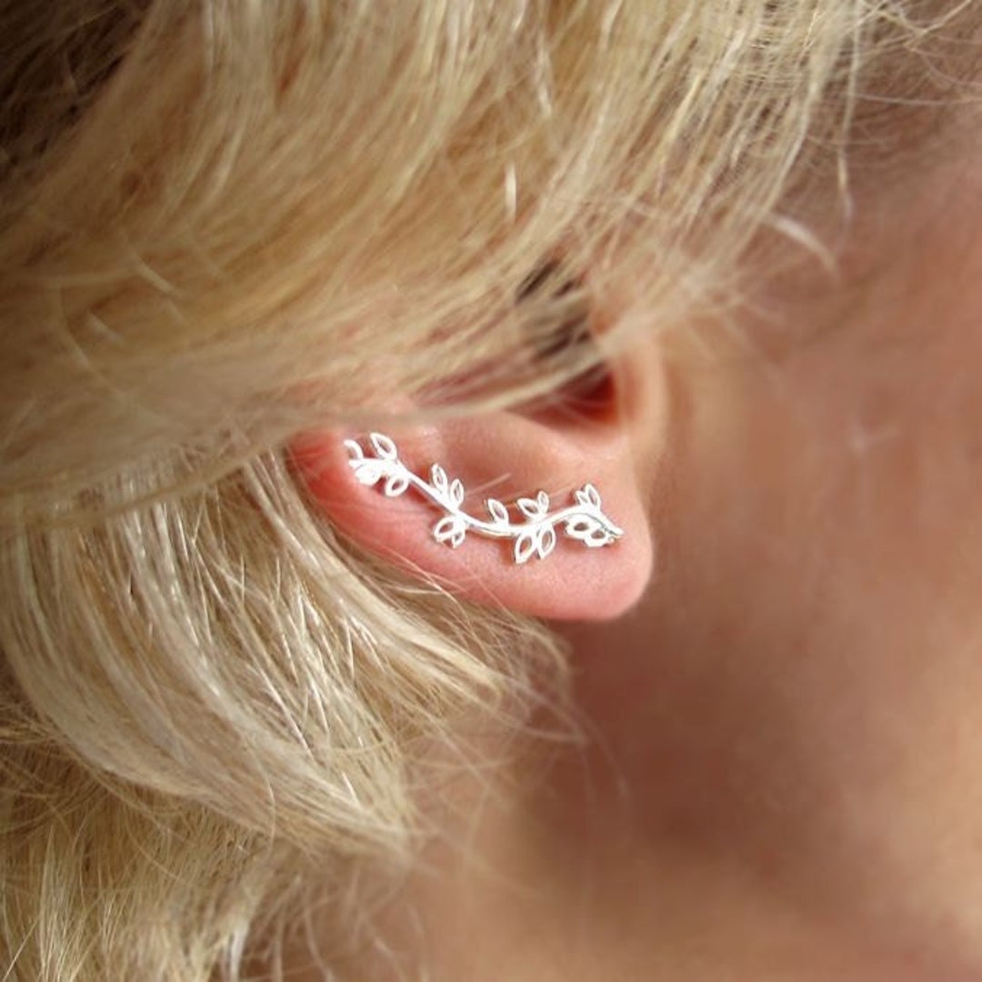 Climbing Ear Cuff Leaves Ear Cuff Earring Sterling Silver Branch Ear Cuff Minimalist Earring