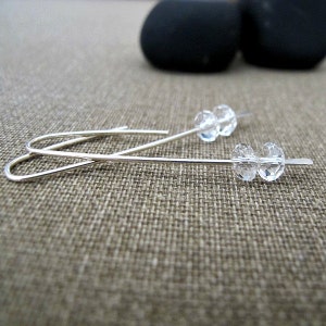 Minimalist Threader Earrings Sterling Silver Open Hoop Wire Threader Handmade CZ Crystal earrings 2 inch Geometric Earrings 2 inch image 3