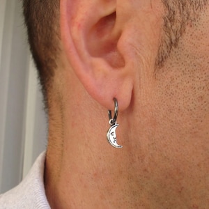 Crescent Earring for men Half moon earring Mens Earring Men Drop Dangle Single earring for guy mens jewelry gift for him Mens Hoops black
