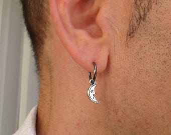 Crescent Earring for men Half moon earring Mens Earring Men Drop Dangle  Single earring for guy mens jewelry gift for him Mens Hoops black