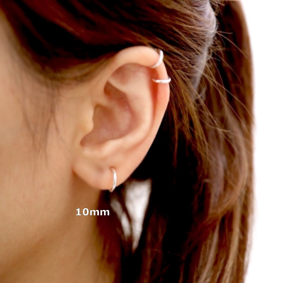 Sterling Silver Hoop Huggie Earrings 10mm / 12mm Small Etsy