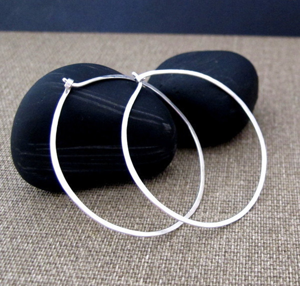 Sterling Silver Flat Hoop Earrings Lightweight Hoops Thin Etsy