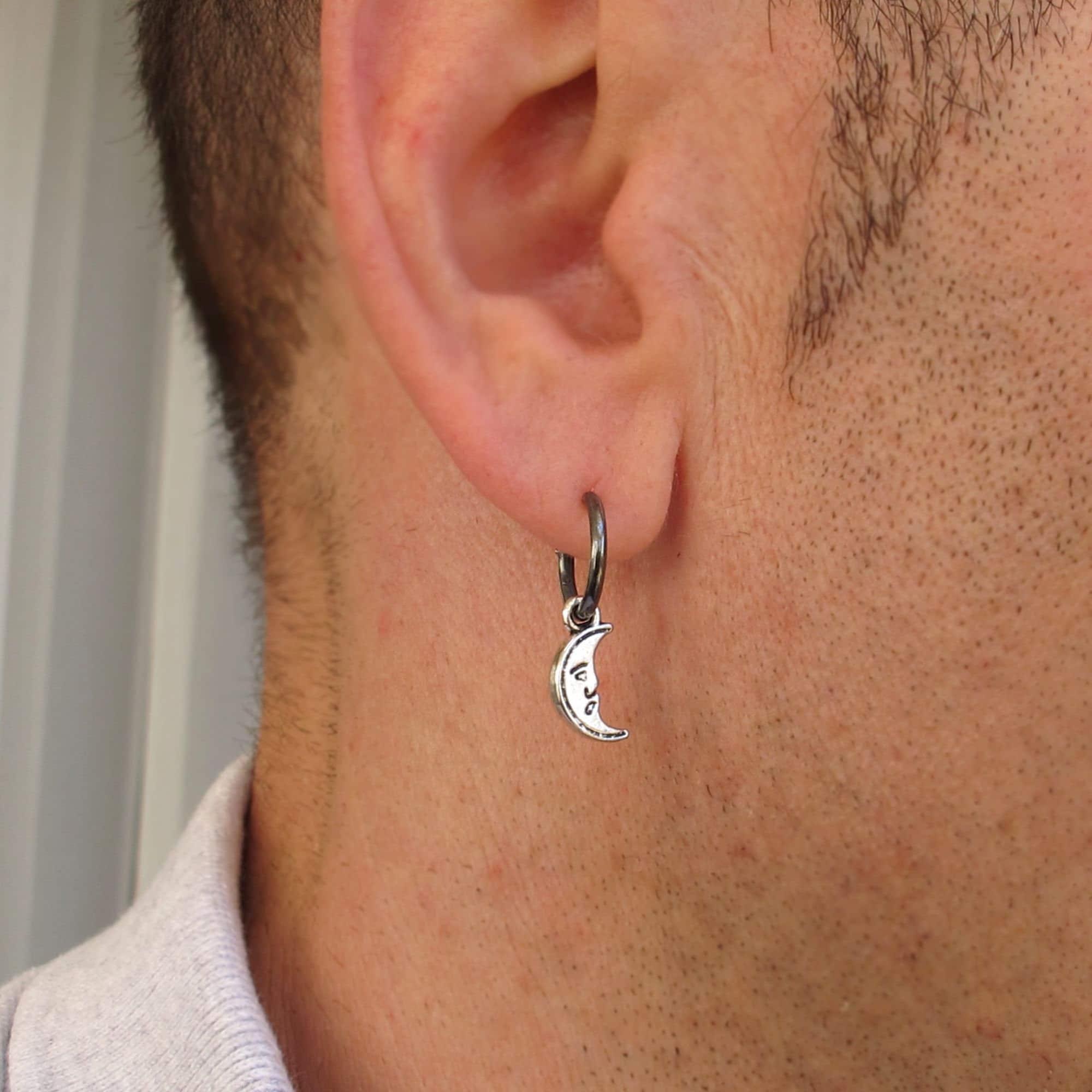 Mens Earring. Black Crescent Earring for Men Half Moon Earring