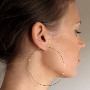 Large Silver Earrings for Woman Sterling Silver Hoop Earrings 3 inch Thin Hoops Flat Elegant Hoops Fashion Earrings XL Hoop Big Earrings image 7