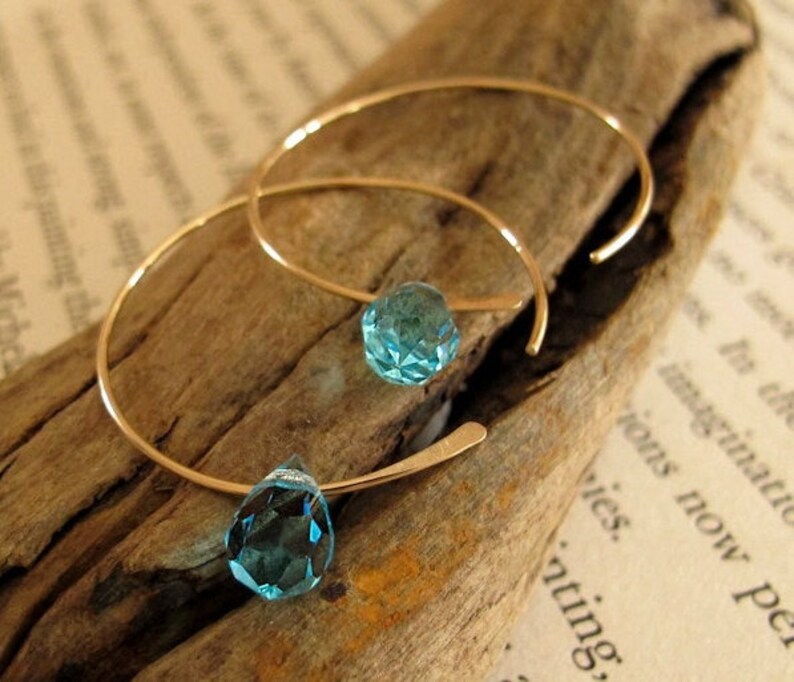 Aqua Blue Swarovski Crystal Hoops Gold Hoop Earrings 14k Etsy