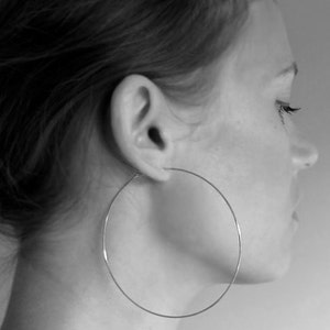 Large Silver Earrings for Woman Sterling Silver Hoop Earrings 3 inch Thin Hoops Flat Elegant Hoops Fashion Earrings XL Hoop Big Earrings 3 inch (73mm)
