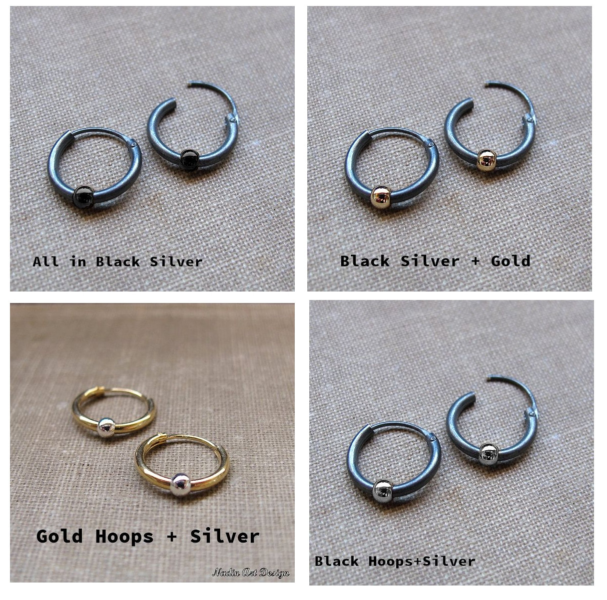 Black Earrings with Gold Bead for Men Mens earrings Unisex Etsy