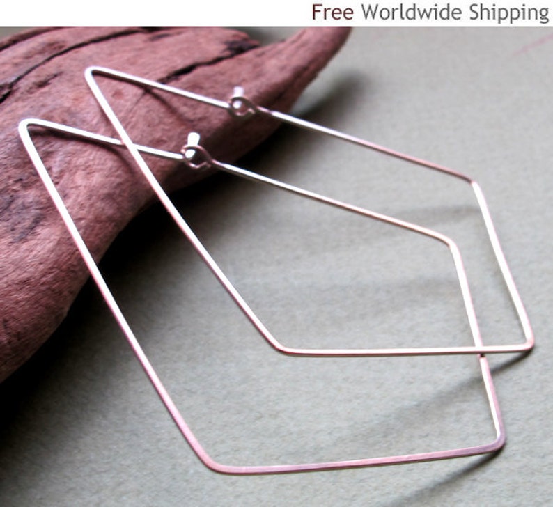 Diamond Shaped Hoop Earrings Sterling Silver Geometric Hoops - Etsy