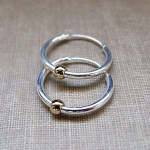 Sterling Silver Earrings Gold Filled Bead Hoops Mens Earrings 12mm Endless Hoops for Men Huggies Sleeper floating bead Unisex hoops Everyday