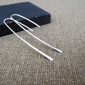 Silver Threader Earrings 925 Sterling Silver Wire Earrings Modern Paper Clip Earrings 2 inch Minimalist Jewelry Everyday Earrings image 3