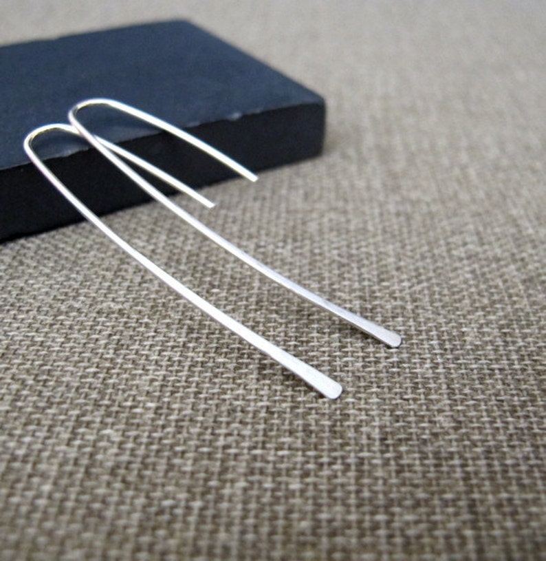 Silver Threader Earrings 925 Sterling Silver Wire Earrings Modern Paper Clip Earrings 2 inch Minimalist Jewelry Everyday Earrings image 3