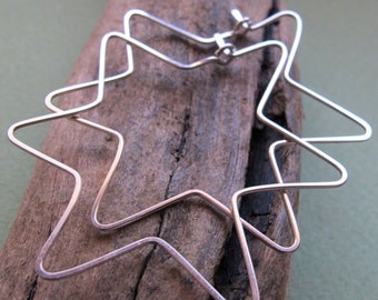Jewish Star Hoop Earrings, Sterling Silver Magen David Shaped Hoops Star of David earrings Geometric Fashion earrings Jewish Jewelry