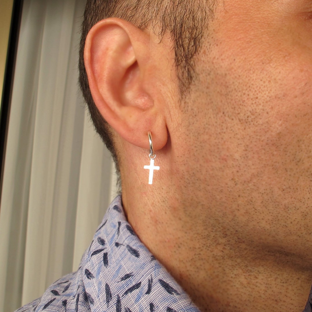 Buy Mens Earrings Silver Cross Earrings Men Diamond Cross Earrings for Men  Silver Dangle Hoop Earrings Dangle Cross Earring Mens Jewelry Online in  India - Etsy