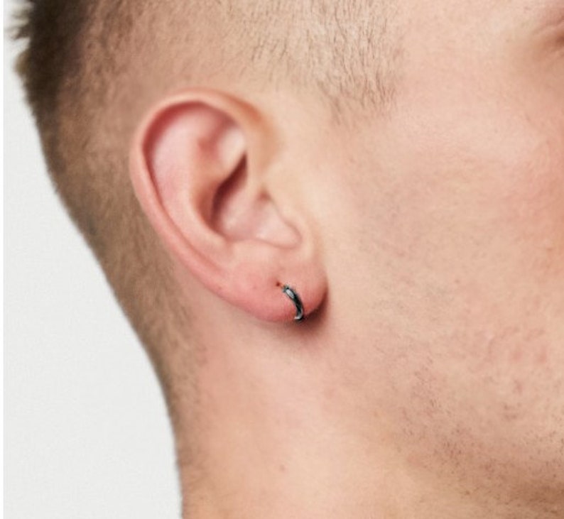 Cartilage Earring For Men Black Huggie Hoops Mm Endless Etsy