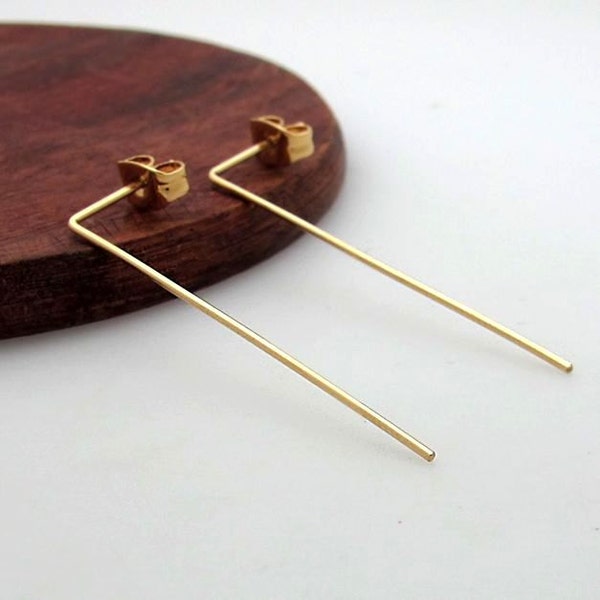 Long Bar Earrings, Minimalist Long Earrings, Skinny Gold Stick Earrings, Fashion Long Bar Earrings Gold Line earrings, Threader earrings