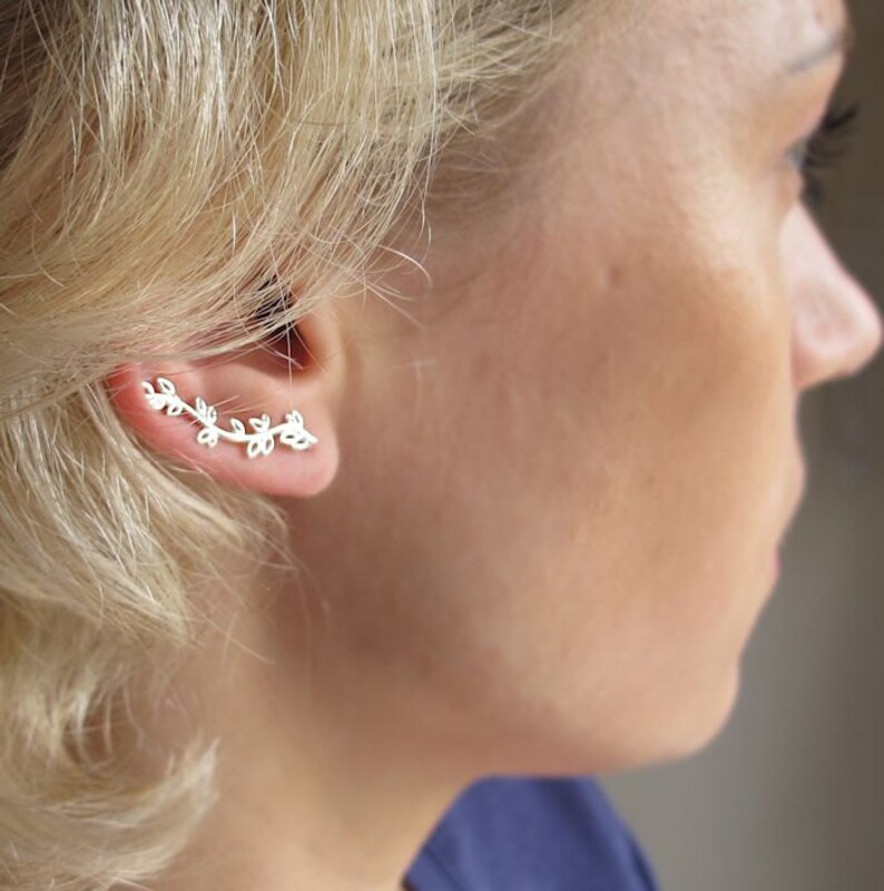 Climbing Ear Cuff Leaves Ear Cuff Earring Sterling Silver Etsy