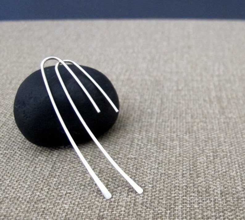 Silver Threader Earrings 925 Sterling Silver Wire Earrings Modern Paper Clip Earrings 2 inch Minimalist Jewelry Everyday Earrings image 2