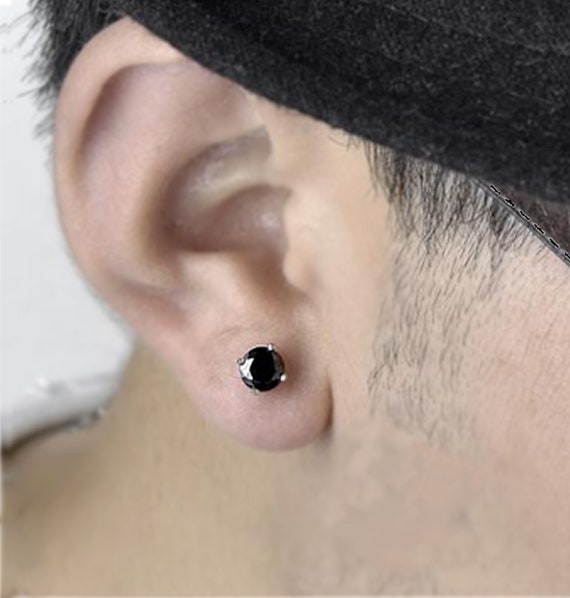 Male Stainless Steel 9mm Black Round Stud Earrings For Men Jewelry in Black  White | Wish