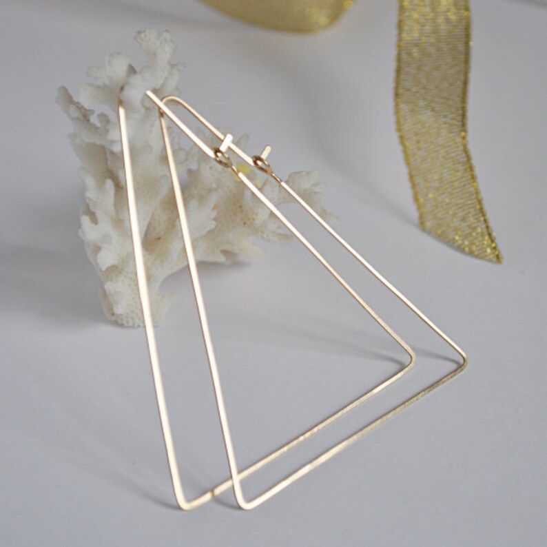Gold Triangle Hoops Geometric Hoop Earrings 14k Gold Filled Etsy