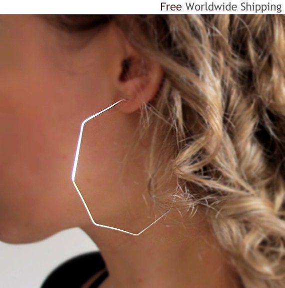 Silver octagon hotsell hoop earrings