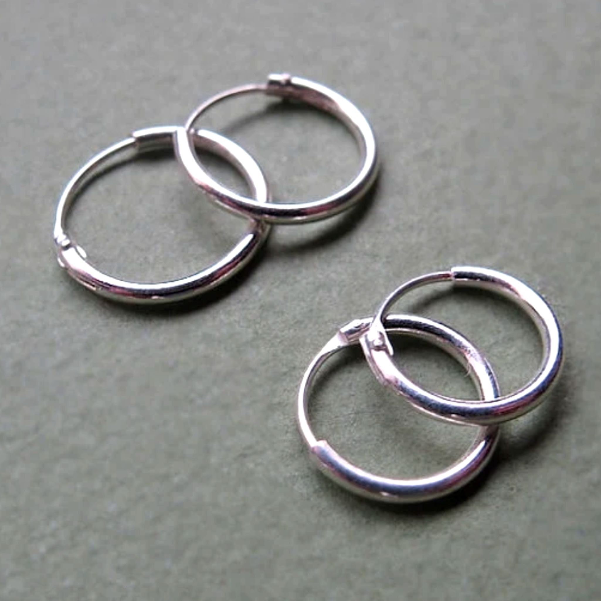 Sterling Silver Hoops Huggie Earrings 10mm, 12mm Small Hinged Hoops for Men / Women, 8 mm Hoops, Cartilage, Helix, Medium Hoops Pair hoops