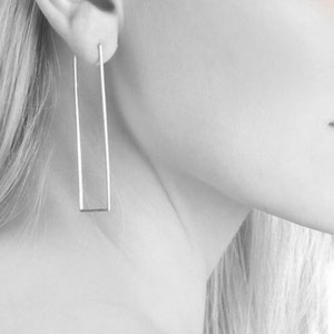Rectangle Hoop Earrings Sterling Silver Modern Earrings Thin hammered geometric Hoops Rectangle Earrings Geometric Hoops Unique Earrings