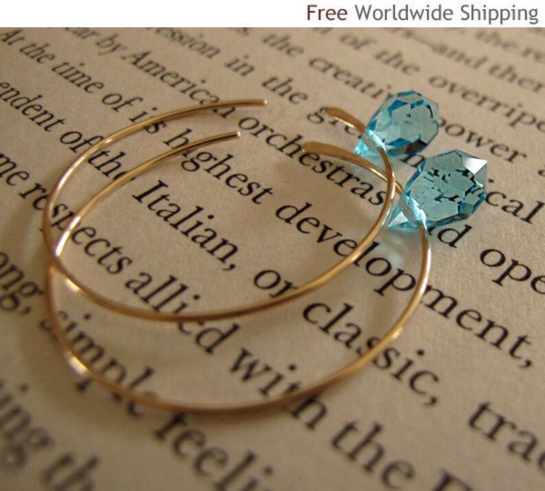 Aqua Blue Swarovski Crystal Hoops Gold Hoop Earrings 14k Etsy