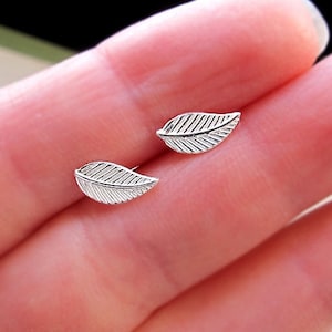 Sterling Silver Leaf Stud Earrings Tiny Leaf Studs Cute Post | Etsy