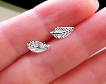 Sterling Silver Leaf Stud Earrings Small Leaves Earrings Tiny Leaf Studs Cute Post Earrings Summer Jewelry Waterproof Nature jewelry