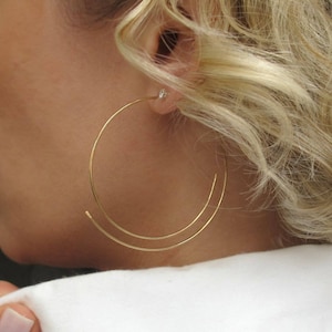 Threader Hoop Earrings, Lightweight Hoops 14K Gold Filled Hoops, Everyday Earrings, thin Earrings Elegant Jewelry Swirl Gold Hoops Designed