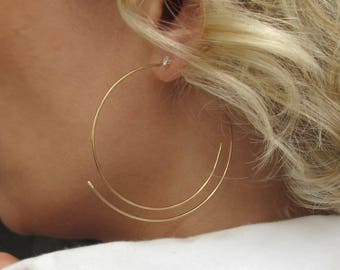 Threader Hoop Earrings, Lightweight Hoops 14K Gold Filled Hoops, Everyday Earrings, thin Earrings Elegant Jewelry Swirl Gold Hoops Designed