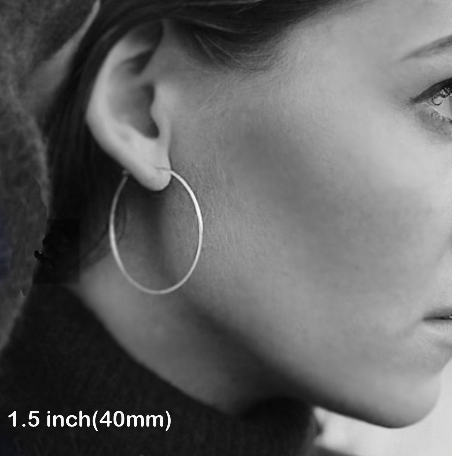 Amazon.com: Medium .925 Sterling Silver Round Circle Hoop Earrings 40mm  1.6