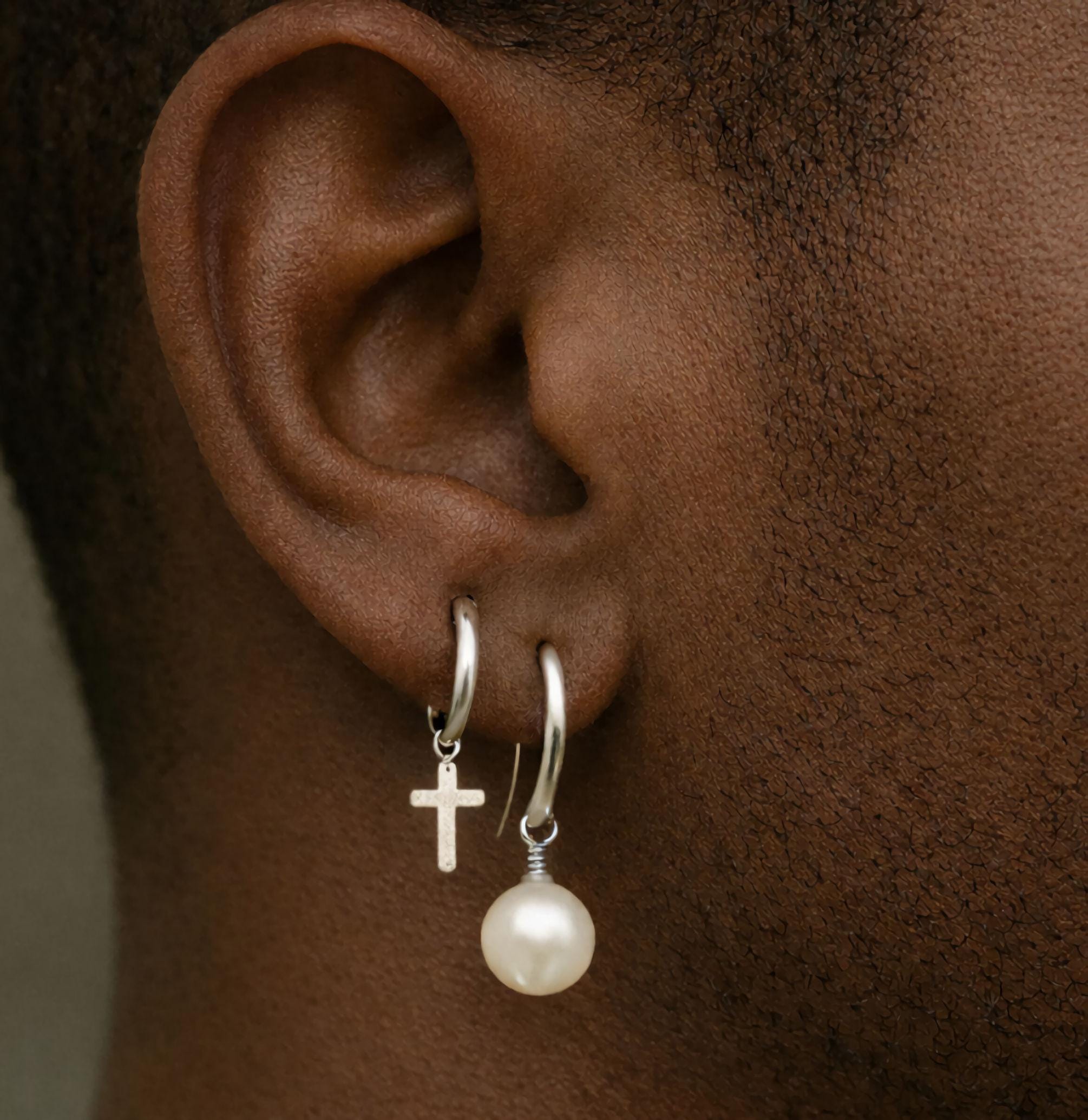 Kuzzoi Boucles D'oreilles Créoles Argent Sterling 925 Plaqué Or Pour Homme Avec Perle, U00e0 Charnière