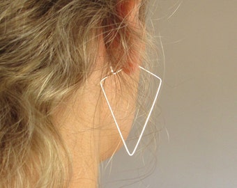 Diamond Shaped Hoop Earrings Sterling Silver Triangle Earrings Modern Jewelry hoop Earrings Geometric Earrings Minimal Hoops Thin Earrings