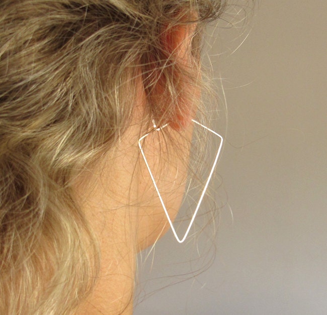 Triangle Earrings in Sterling Silver Geometric Hoops Modern Etsy