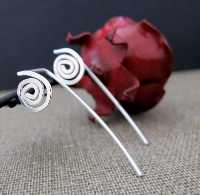 Long Post Earrings Sterling Silver Earrings Spiral Earrings Etsy