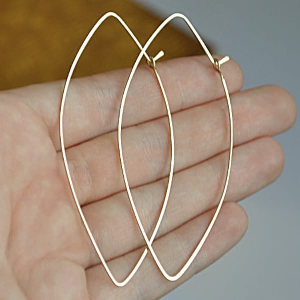 Marquise Hoop Earrings / Modern Leaf Shaped Designed Hoops / Delicate Jewelry, Fashion Earrings, Artisan-Made Geometric Earrings Gold Filled