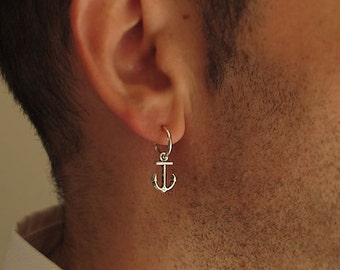 Orecchini Da Uomo Con Ancora, Orecchini A Cerchio In Argento Sterling - Foto 8