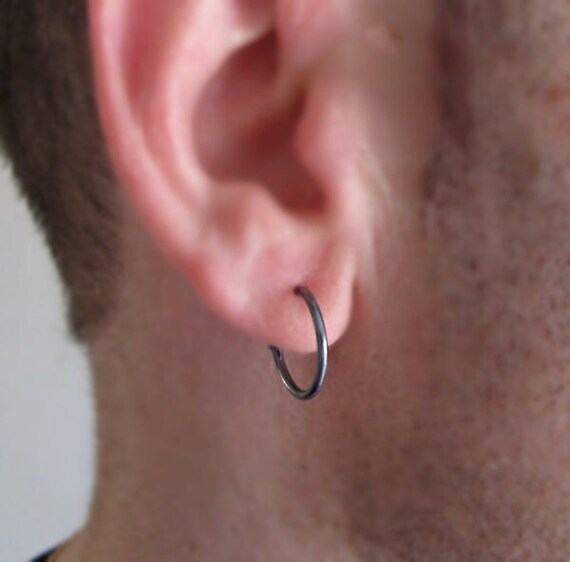 Thin black hoop best sale earrings