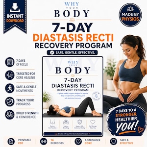 Diastasis Recti Exercise Program PDF, Postpartum Core Workout Plan, 7 Day Ab Separation Recovery Guide, Printable Digital Download